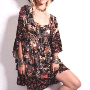 Goth Free People 'Heart of Gold' Print Butterfly Sleeve Dress Boho Bell Floral